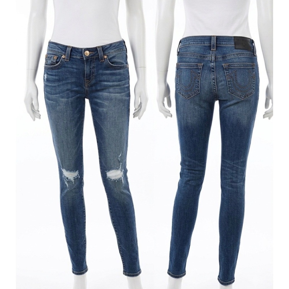 True Religion Stella Skinny Jeans 28 Distressed Medium Wash Blue Denim Mid‎ Rise